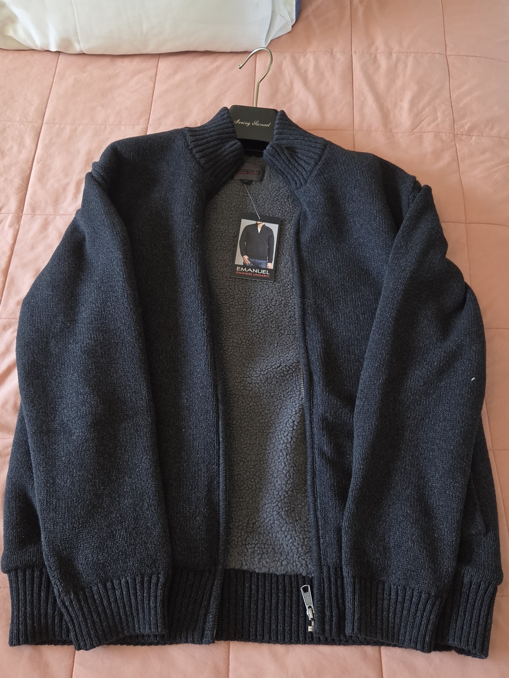Emanuel Ungaro Charcoal Gray Full-Zip Knit Sweater